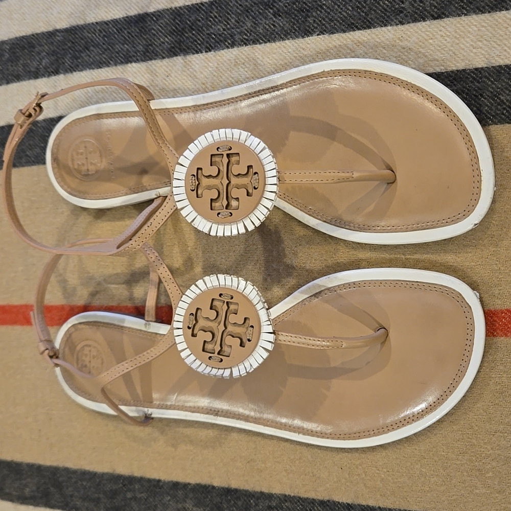 Tory Burch Miller Fringe T Strap Sandal Sz 10M - Picture 2 of 7